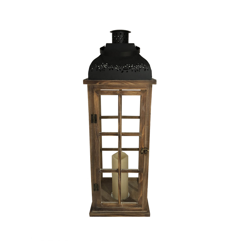 Meadow Creek 29 in. Metal/Wood Decorative Black/Brown Lantern