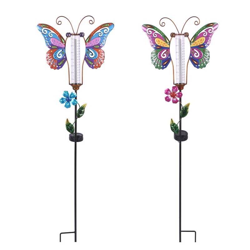 Luminous Garden Butterfly Rain Gauge Stake 2.3 in. W X 11.6 in. L