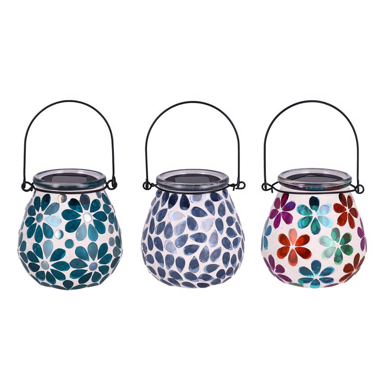 Luminous Garden Solar Power Glass/Metal Mosaic Assorted Lantern