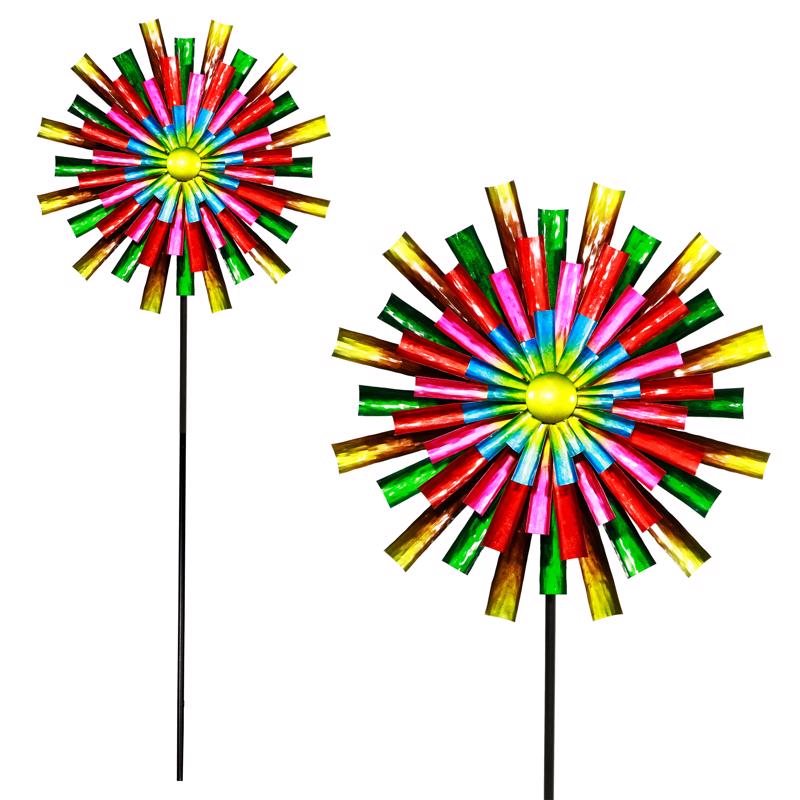Alpine Multicolored Metal 81 in. H Prismatic Colorful Flower Wind Spinner