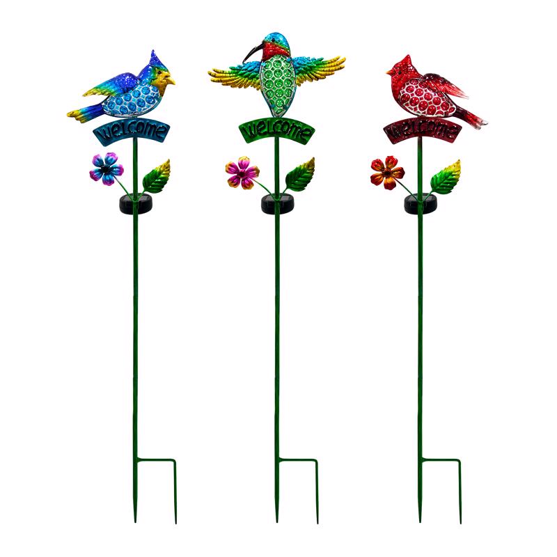 Alpine Multicolored Glass/Metal Welcome Bird Solar Garden Stake
