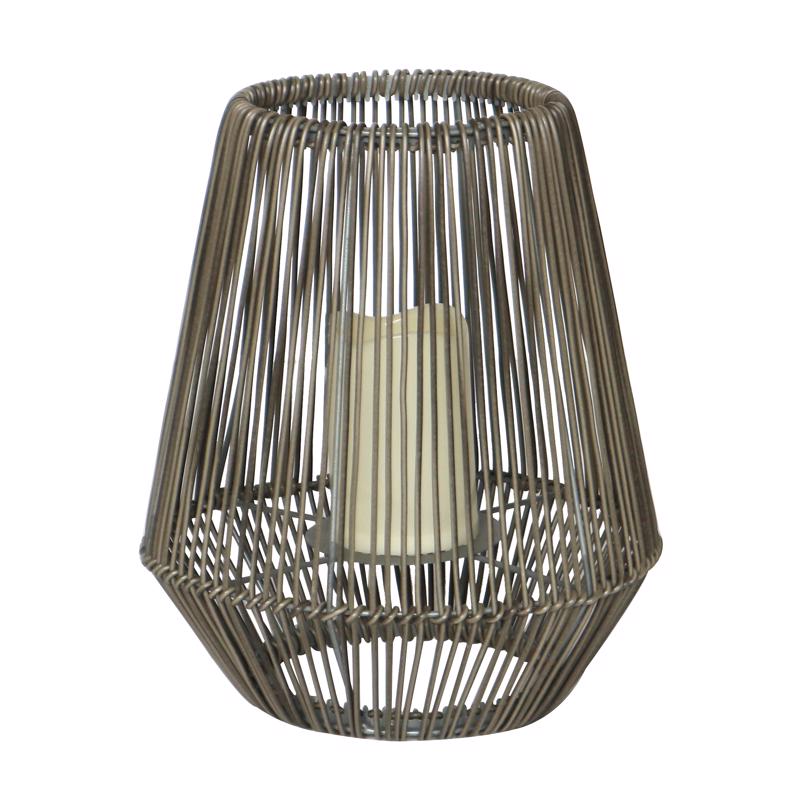 Infinity Gray Metal/Resin 12 in. H Poly Rattan Lantern