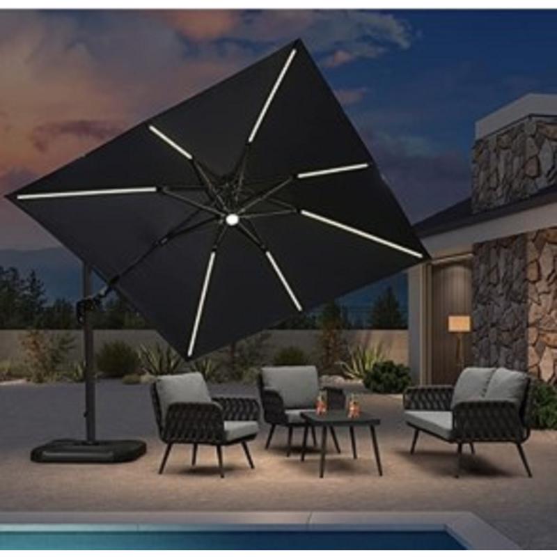 Living Accents Roman 10 ft. Tiltable Blue Offset Umbrella