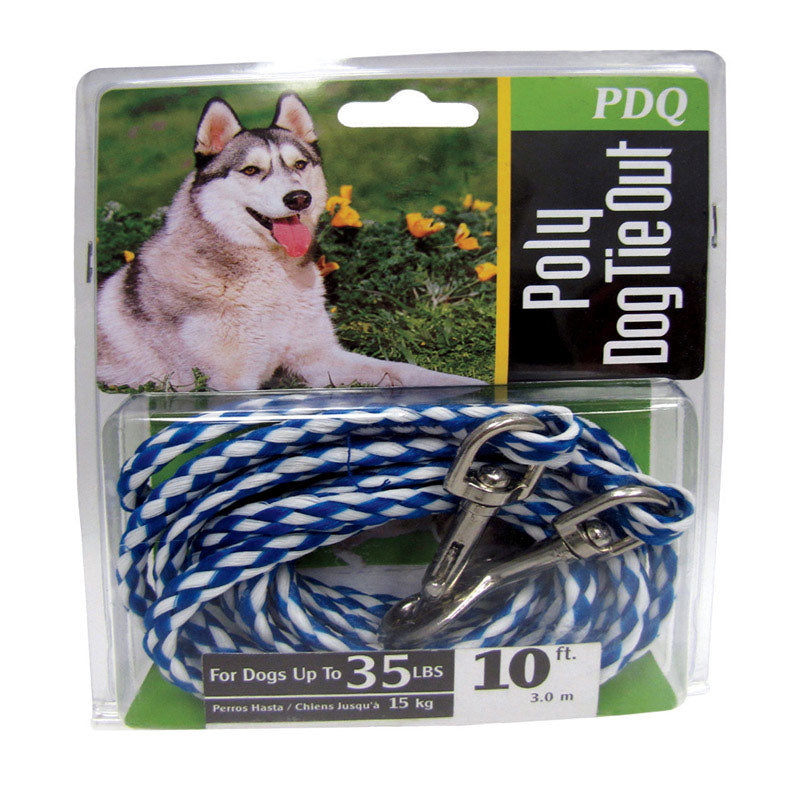 PDQ Blue / White Tie-Out Poly Dog Tie Out Rope Small/Medium