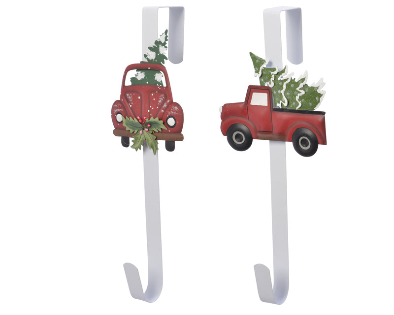 Decoris Red Pickup Truck with Tree Wreath Hanger 1 pk