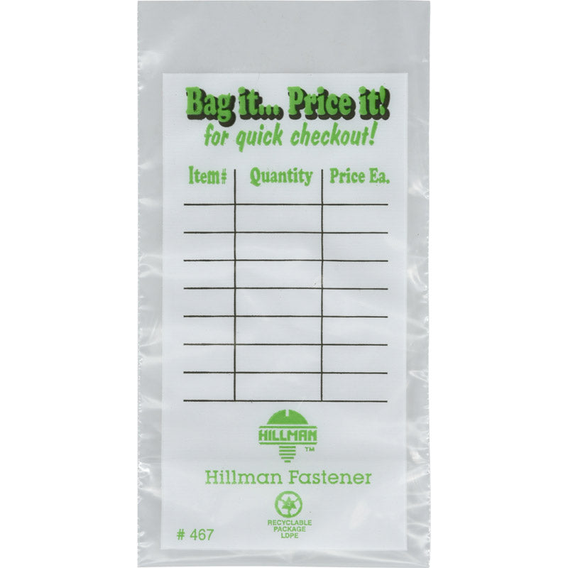 Hillman Plastic Clear Fastener Bag 100 pk 4 in. H X 4 in. W X 8 in. L