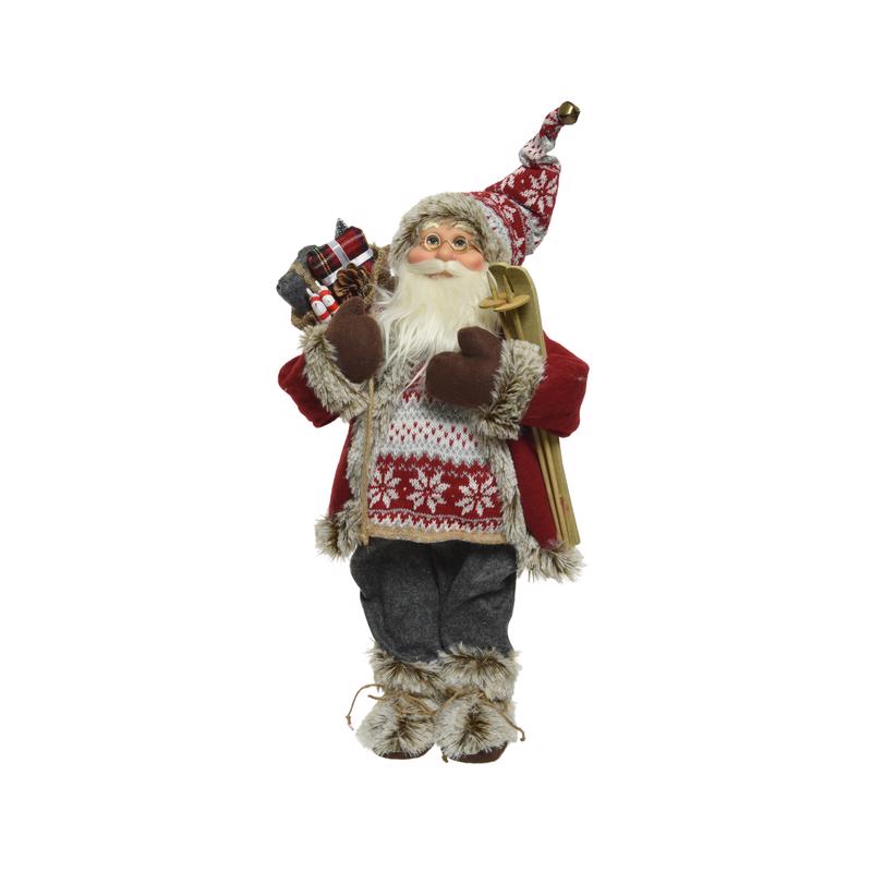 Decoris Multicolored Santa with Skies and Pinecone Figurine 12 in.