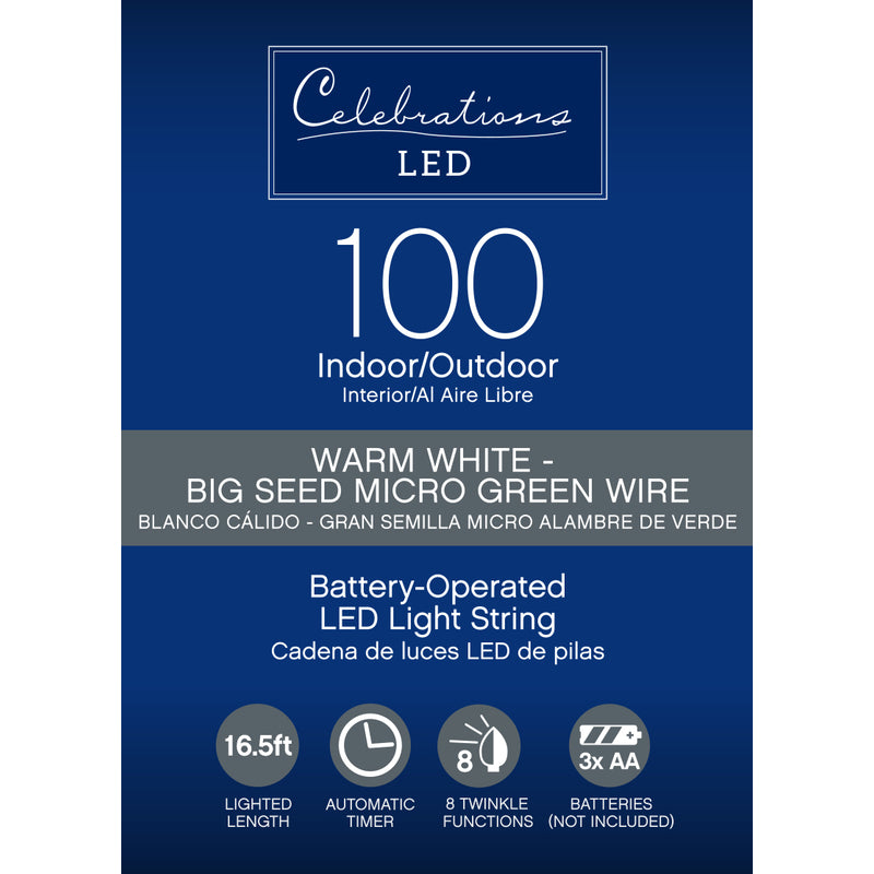 Celebrations LED Micro Dot/Fairy Clear/Warm White 100 ct String Christmas Lights 16.5 ft.