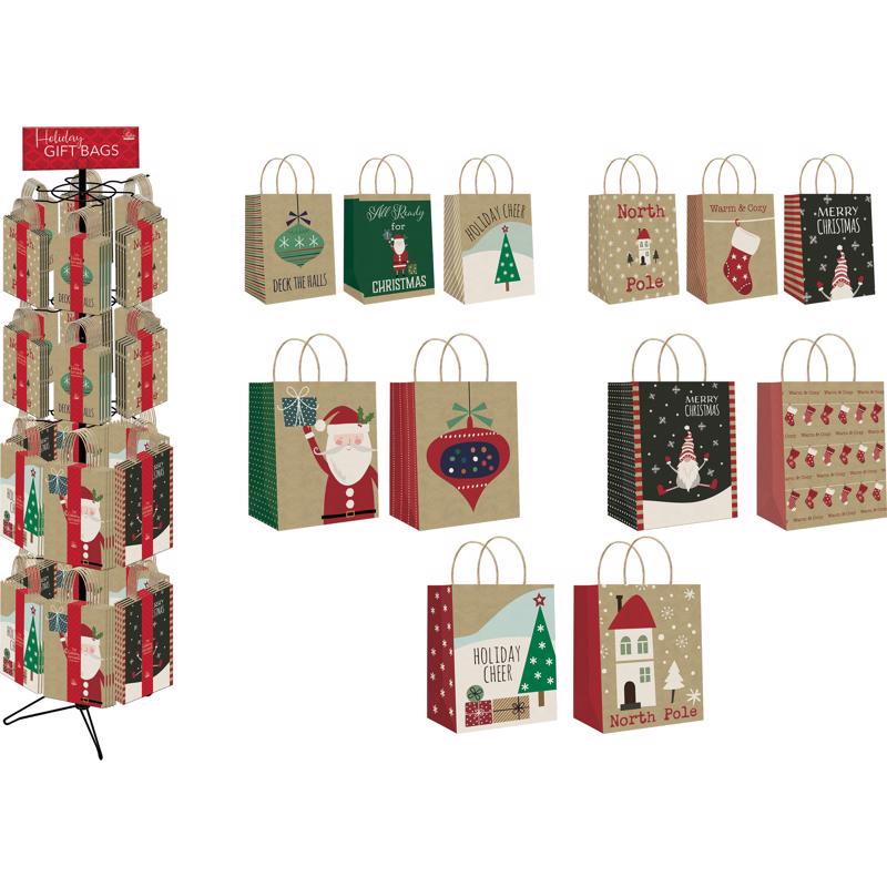 Paper Images Assorted Assorted Kraft Christmas Gift Bag