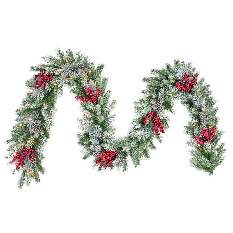 Celebrations 12 in. D X 9 ft. L LED Prelit Warm White Snow Frosted Garland