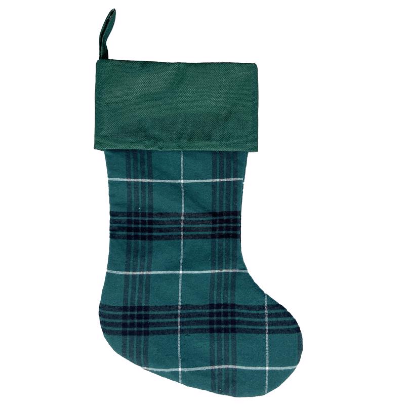 Celebrations Home Green Plaid Christmas Stocking 20 in.