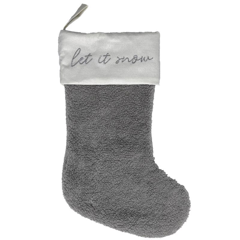 Celebrations Home Gray/White Frosty Let It Snow Christmas Stocking 20 in.