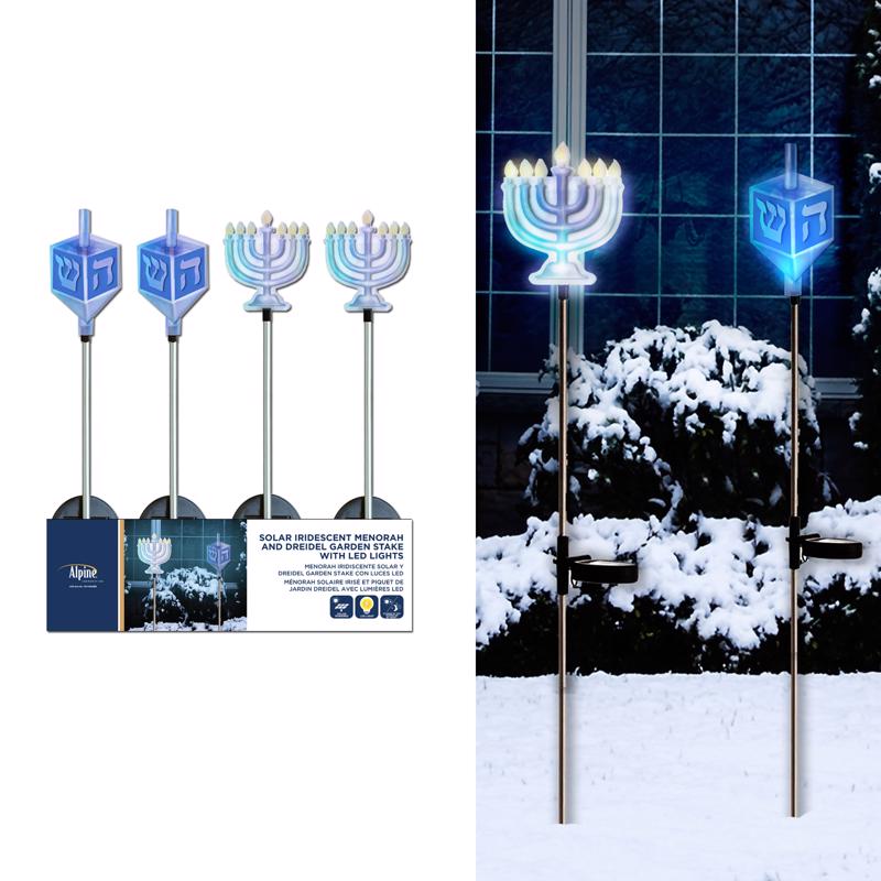Alpine Iridescent Menorah/Dreidel Stake Pathway Decor