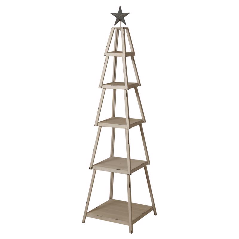 66 in. H Metal/Wood Christmas 5 Tier Tree Shelf w/Star