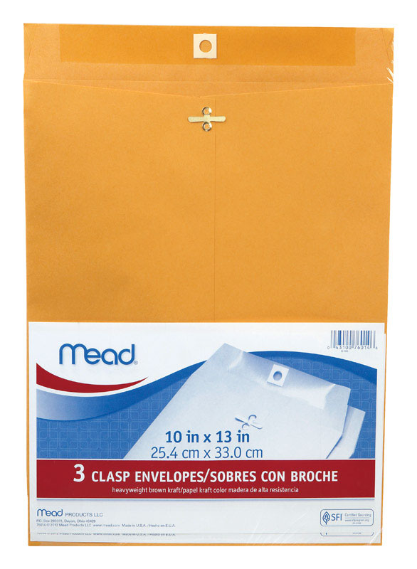 Mead 10 in. W X 13 in. L Other Brown Envelopes 3 pk