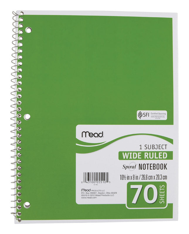 Mead 8 in. W X 10-1/2 in. L Wide Ruled Spiral Assorted Notebook