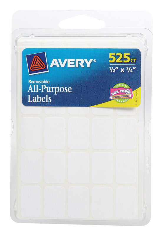 Avery 1/2 in. H X 3/4 in. W Rectangular White Labels 525 pk