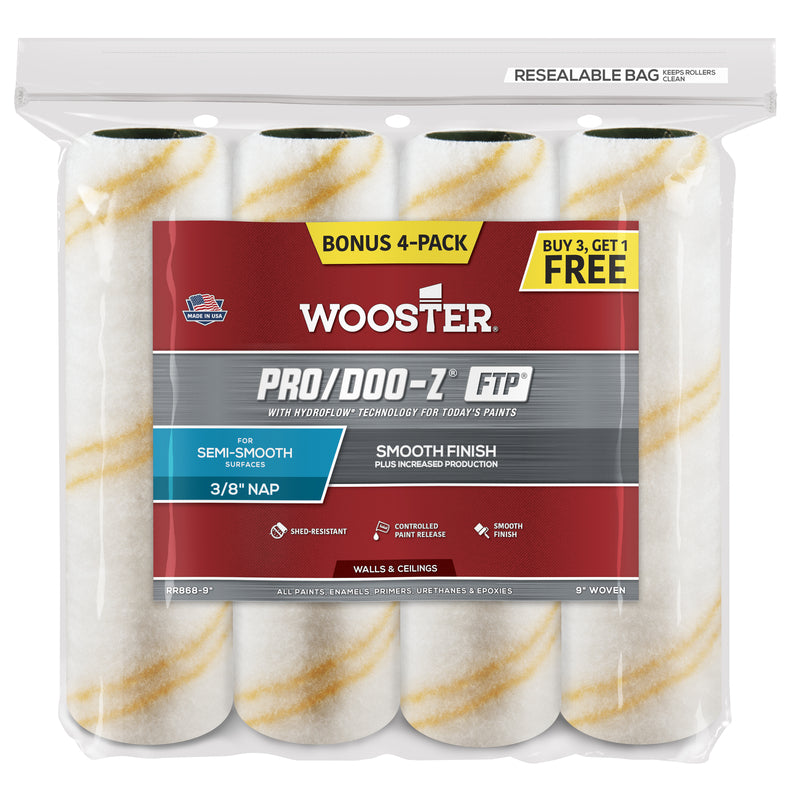 Wooster Pro/Doo-Z FTP Polypropylene 9 in. W X 3/8 in. Paint Roller Cover 4 pk