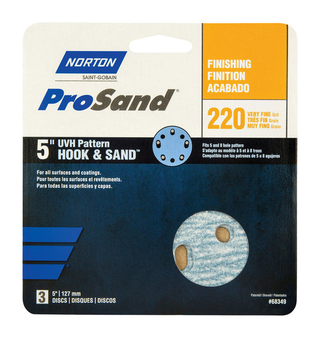 Norton ProSand 5 in. Ceramic Alumina Hook and Loop Sanding Disc 220 Grit Very Fine 3 pk