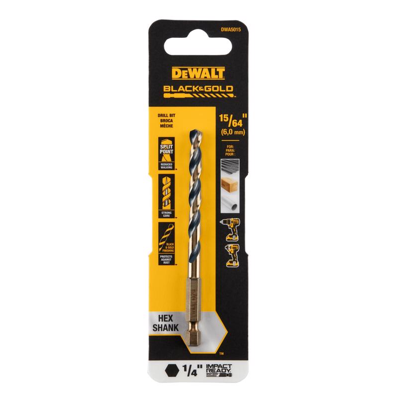 DeWalt Black & Gold 15/64 in. High Speed Steel Impact Ready Drill Bit Hex Shank 1 pk