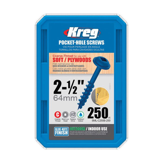 Kreg No. 8 X 2-1/2 in. L Square Blue-Kote Pocket-Hole Screw 250 pk