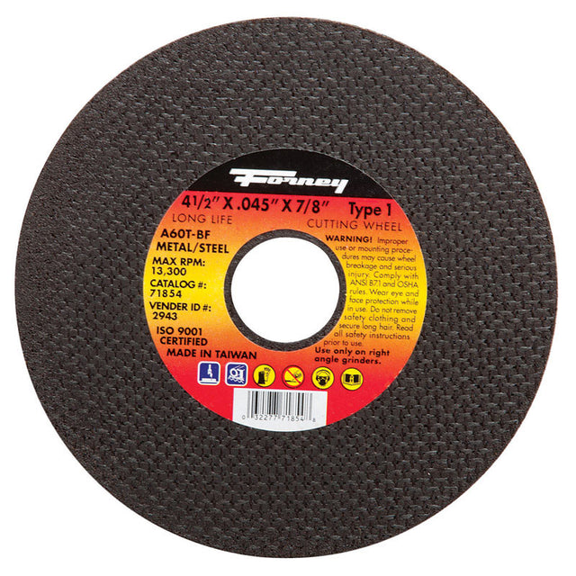 Forney 4-1/2 in. D X 7/8 in. Aluminum Oxide Metal Cut-Off Wheel 1 pc