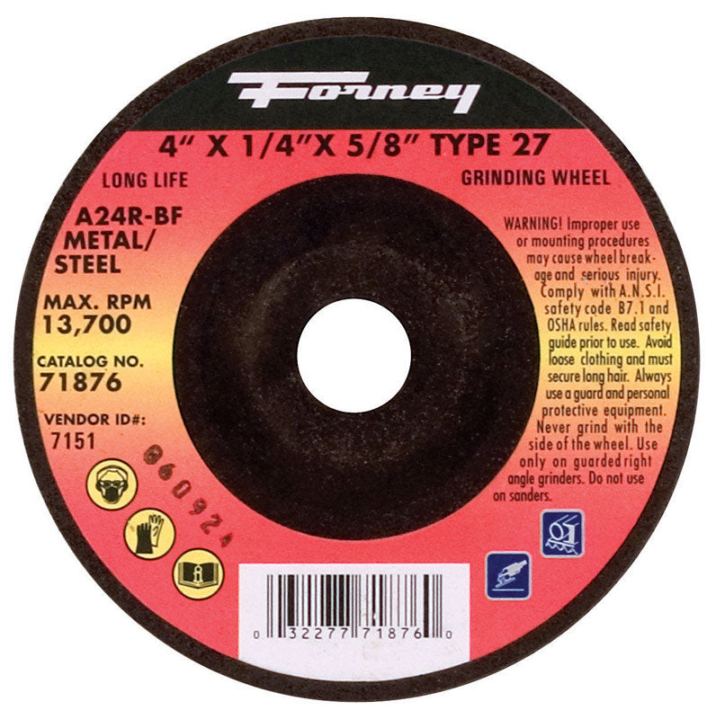 Forney 4 in. D X 5/8 in. in. Metal Grinding Wheel