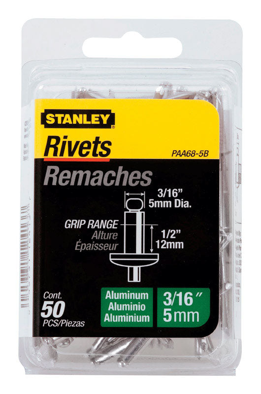 Stanley 3/16 in. D X 1/2 in. Aluminum Blind Rivets Silver 50 pk