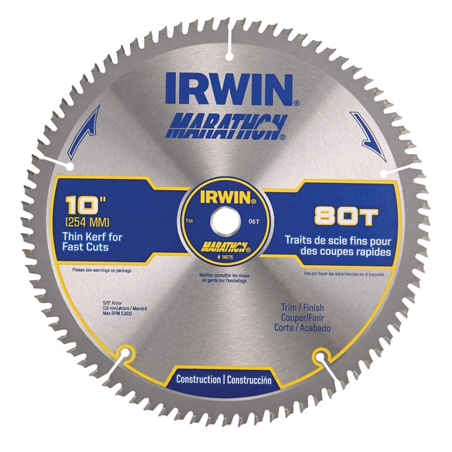 Irwin Marathon 10 in. D X 5/8 in. Carbide Circular Saw Blade 80 teeth 1 pk