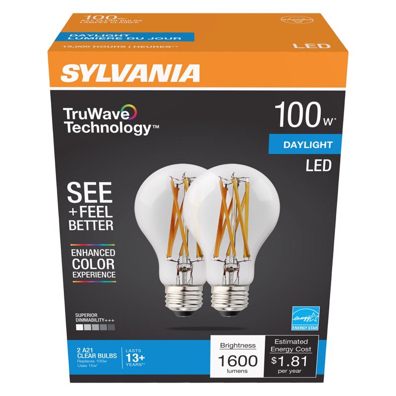 Sylvania TruWave A21 E26 (Medium) LED Bulb Daylight 100 Watt Equivalence 2 pk