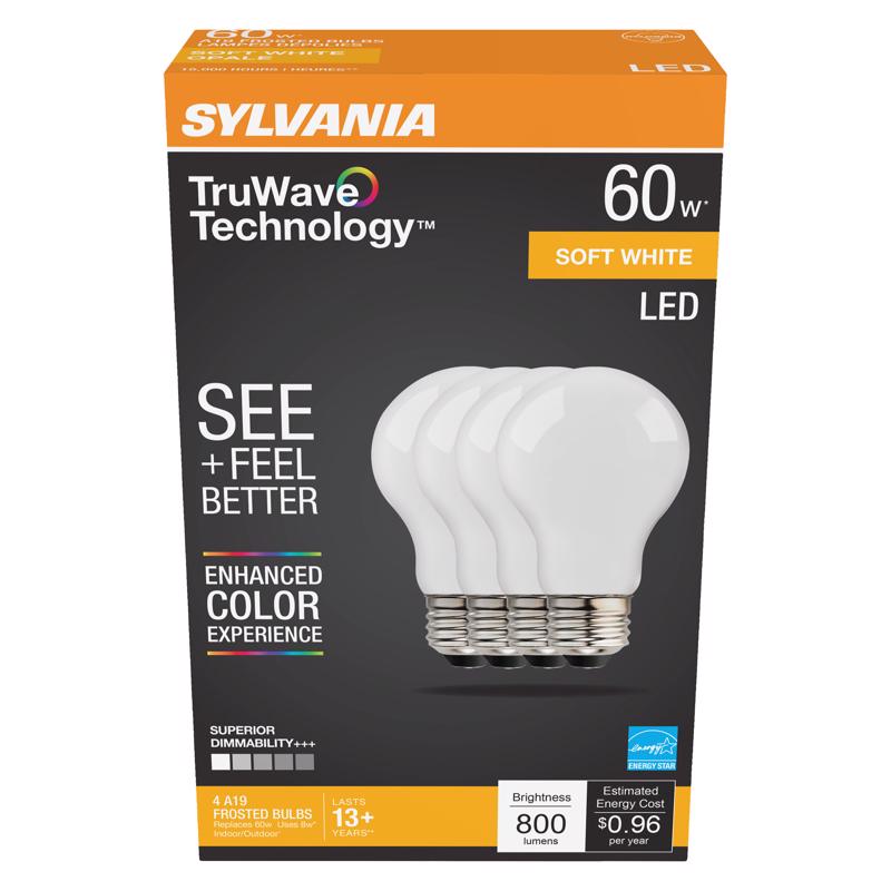 Sylvania TruWave A19 E26 (Medium) LED Bulb Soft White 60 Watt Equivalence 4 pk