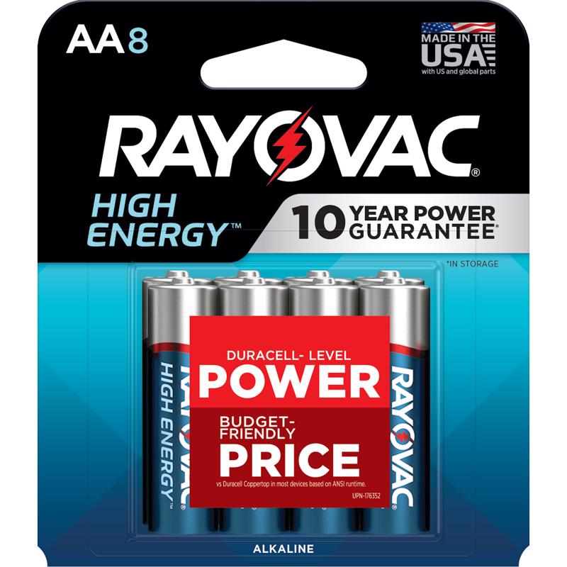 Rayovac High Energy AA Alkaline Batteries 8 pk Carded