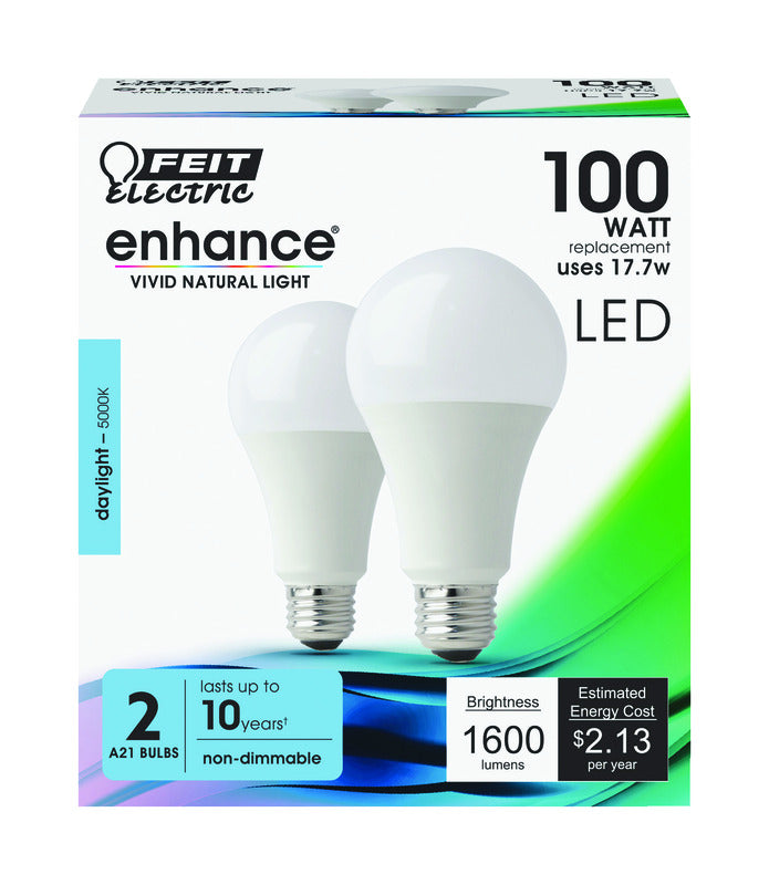 Feit Enhance A21 E26 (Medium) LED Bulb Daylight 100 Watt Equivalence 2 pk