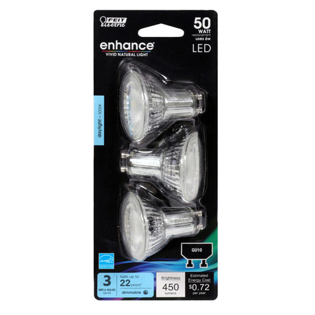 Feit Enhance MR16 GU10 LED Bulb Daylight 50 Watt Equivalence 3 pk