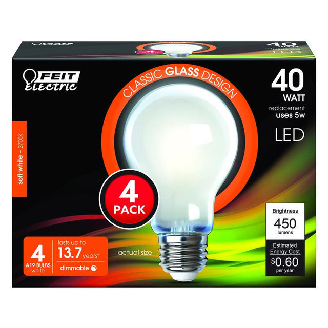 Feit A19 E26 (Medium) Filament LED Bulb Soft White 40 Watt Equivalence 4 pk