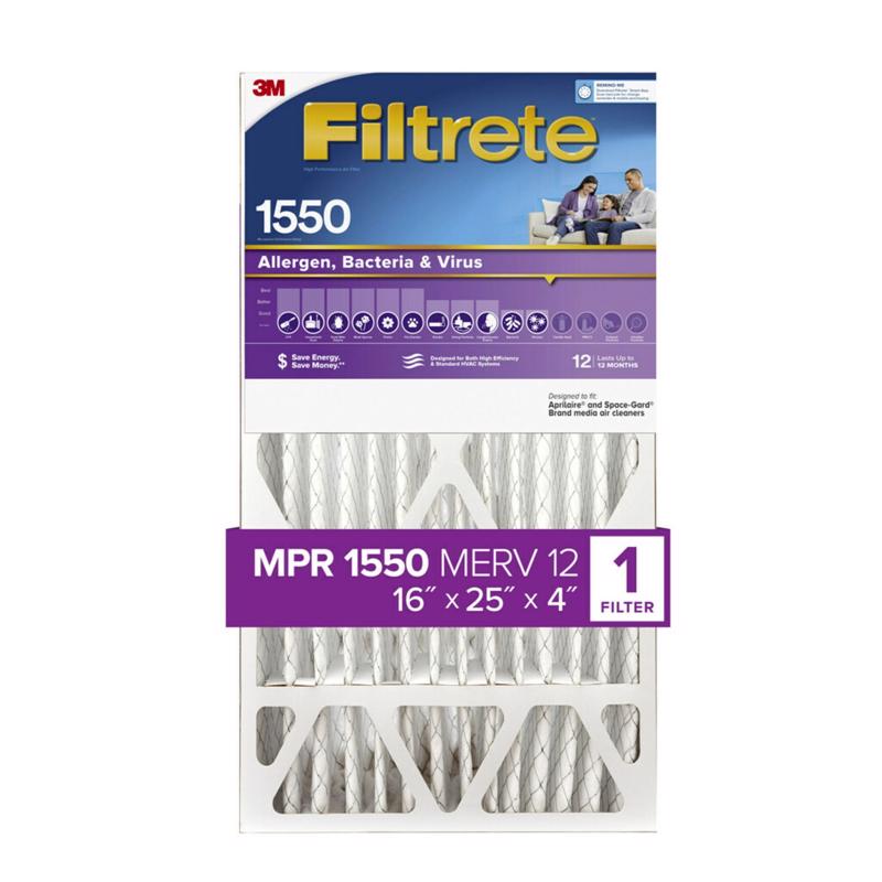 3M 16 in. W X 25 in. H X 4-5/16 in. D Polyester 12 MERV Pleated Allergen Air Filter 1 pk