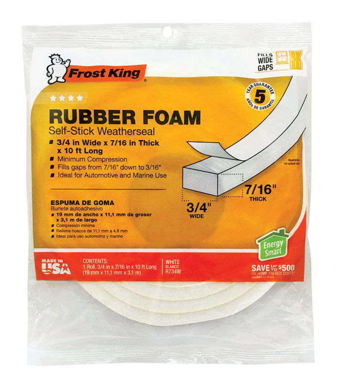 Frost King White Rubber Foam Weather Seal For Doors and Windows 10 ft. L X 0.44 in.