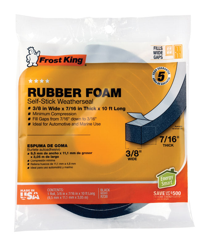 Frost King Black Rubber Foam Weather Seal For Doors and Windows 10 ft. L X 0.44 in.