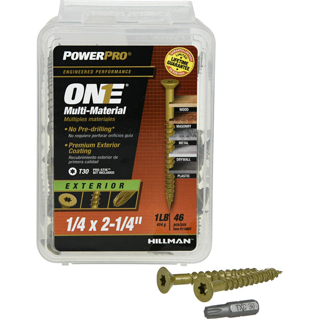 HILLMAN POWERPRO ONE 1/4 in. X 2-1/4 in. L Star Flat Head Multi-Material Screw 1 lb 46 pk