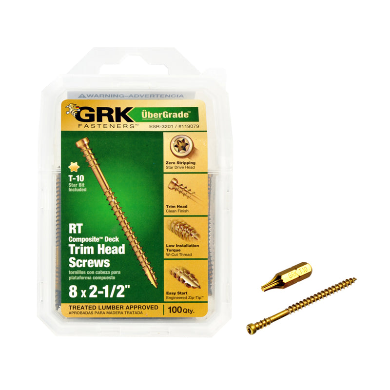 GRK Fasteners UberGrade No. 8 X 2-1/2 in. L Star Trim Head Construction Screws 100 pk