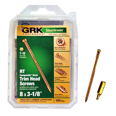 GRK Fasteners UberGrade No. 8 X 3-1/8 in. L Star Trim Head Construction Screws 100 pk