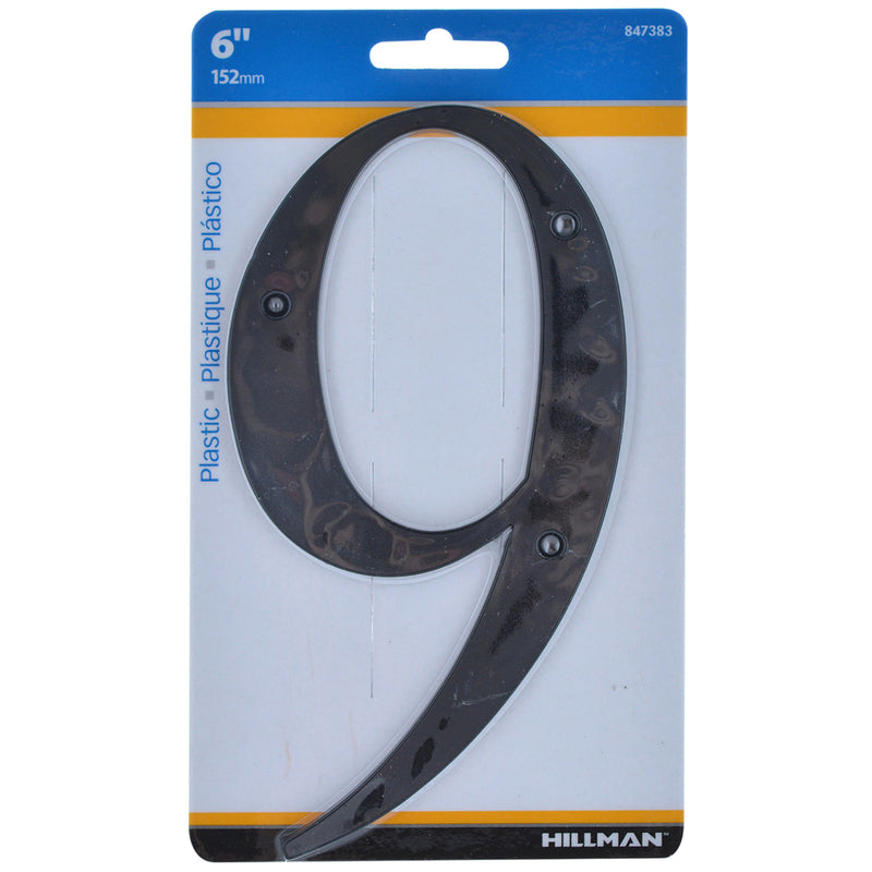 Hillman 6 in. Black Plastic Nail-On Number 9 1 pc