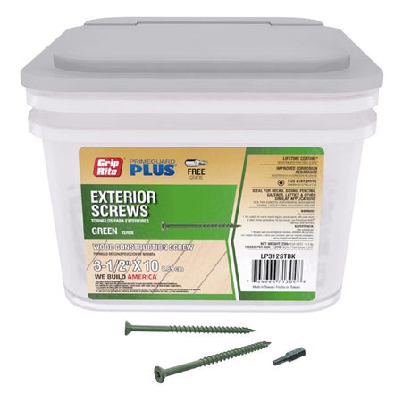 Grip-Rite PrimeGuard Plus No. 10 wire X 3-1/2 in. L Green Star Flat Head Deck Screws 25 lb 1270 pk