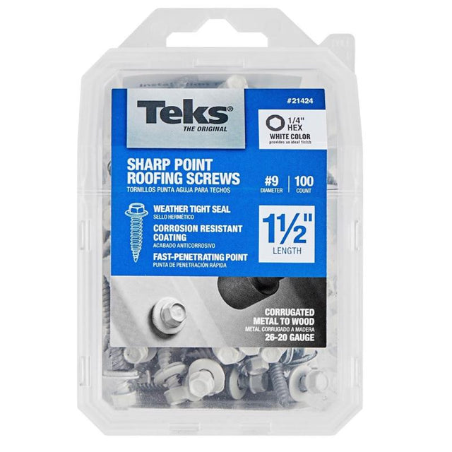 Teks No. 9 X 1-1/2 in. L Hex Drive Hex Washer Head Roofing Screws 100 pk