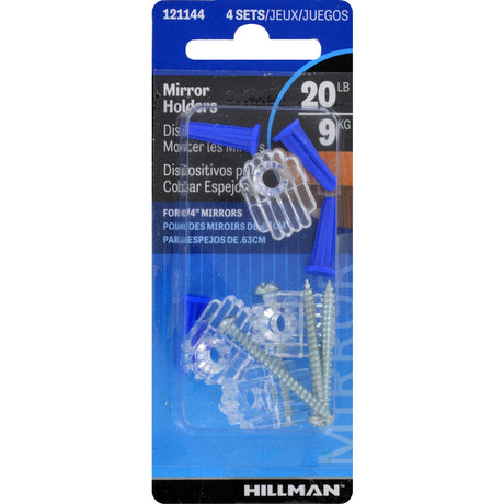 Hillman Plastic Coated Clear Mirror Holder Kit 20 lb 4 pk