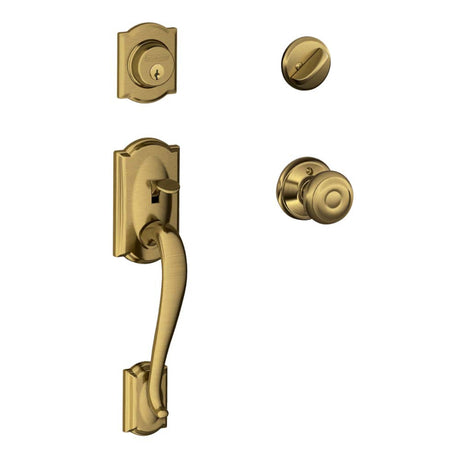 Schlage Camelot, Accent Antique Brass Entry Handleset 1-3/4 in.