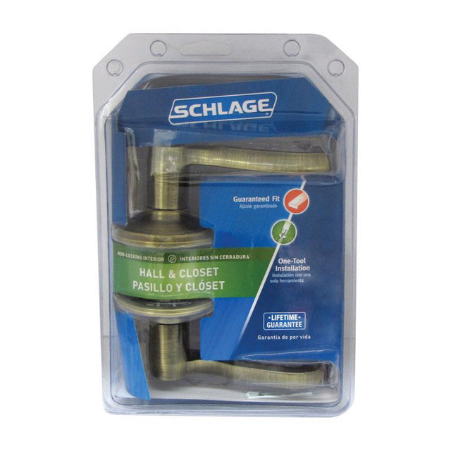 Schlage Flair Antique Brass Passage Lockset 1-3/4 in.