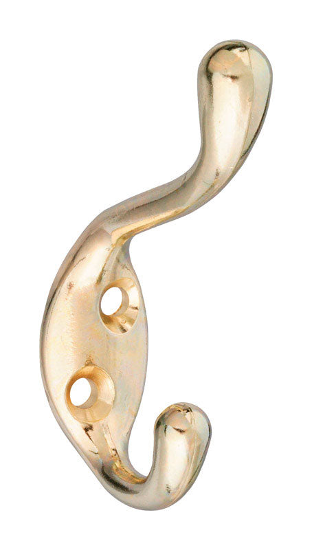 National Hardware 3.3 in. L Brass Gold Zinc Heavy Duty Garment Hook 75 lb. cap. 1 pk