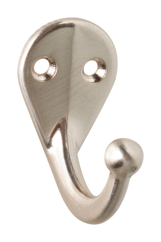 National Hardware 1.47 in. L Satin Nickel Silver Zinc Clothes Hook 35 lb. cap. 1 pk