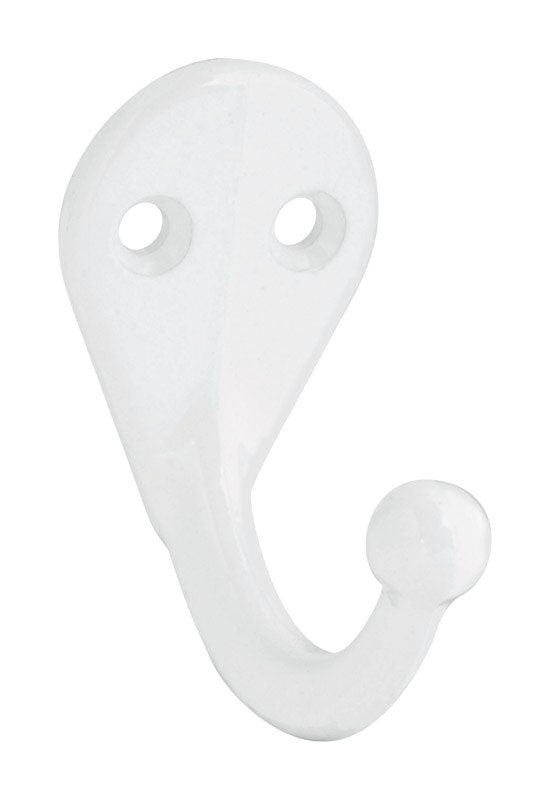 National Hardware 1.75 in. L White Zinc Die-Cast Clothes Hook 35 lb. cap. 1 pk